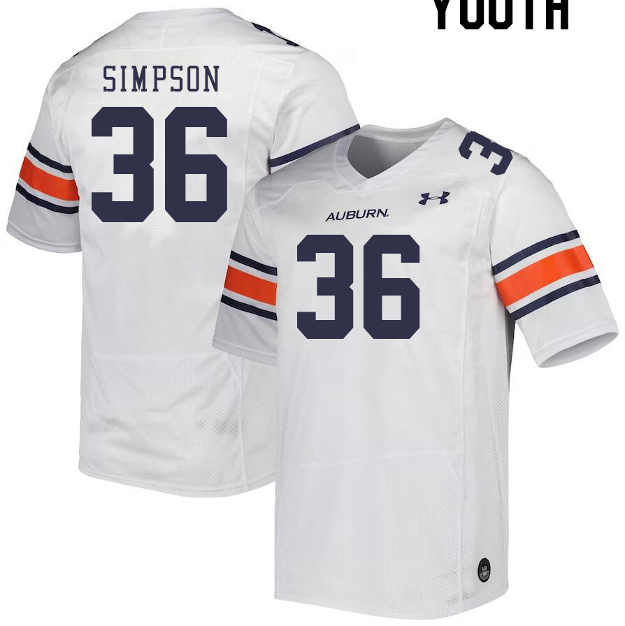 Youth #36 Jaylin Simpson Auburn Tigers College Football Jerseys Stitched-White